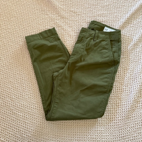 GAP Downtown Khaki Pants Olive Green Size 4 | Slim Ankle Stretch Cotton Chinos - Picture 2 of 6